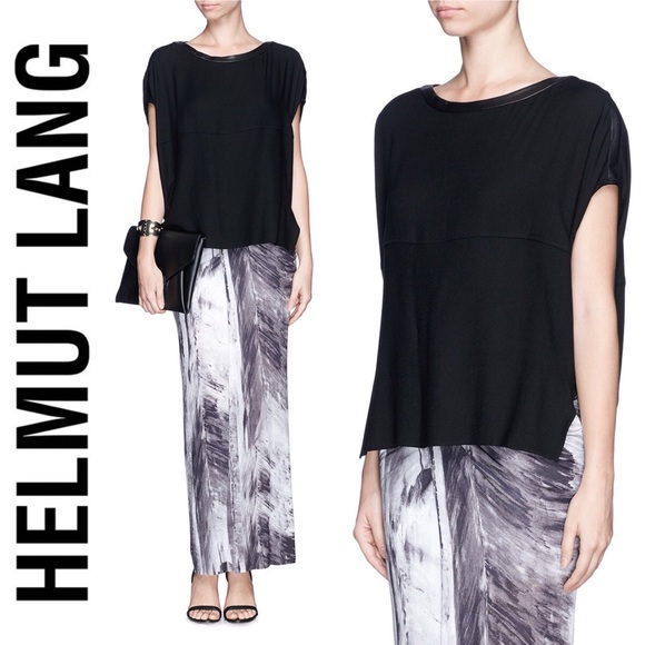 Helmut Lang Tops - Helmut Lang Top Black Leather Trim Wool Blend Oversized Lagenlook S